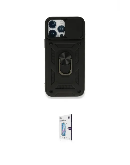 ieg™ iPhone 15 Pro Kılıf Ahenk Klasik - Siyah Bilvis 0.18mm Plus Cam Ekran Koruyucu