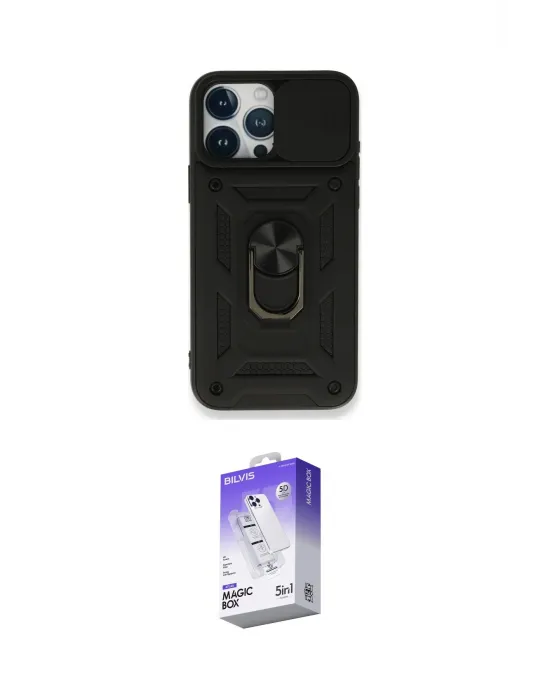 ieg™ iPhone 15 Pro Kılıf Ahenk Klasik - Siyah Bilvis 5in1 3D Magic Cam Ekran Koruyucu
