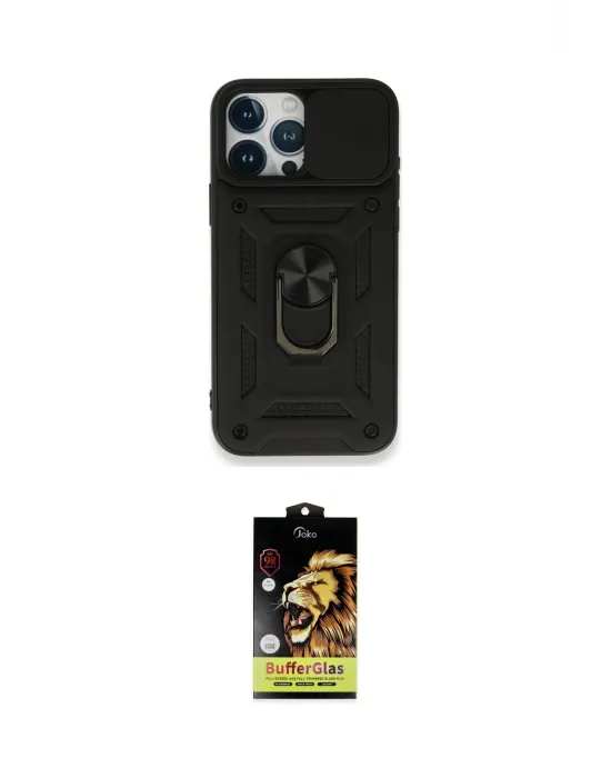 ieg™ iPhone 15 Pro Kılıf Ahenk Klasik - Siyah Buffer Cam Ekran Koruyucu