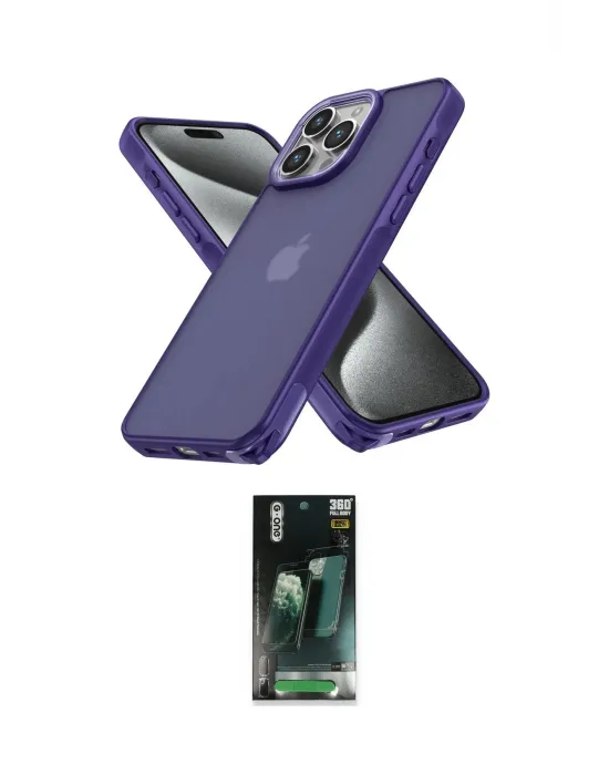 ieg™ iPhone 15 Pro Kılıf Atlas Form - Siyah 360 Mat Full Body Arka Koruyucu