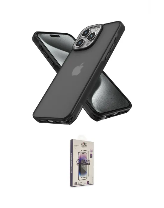 ieg™ iPhone 15 Pro Kılıf Atlas Form - Siyah Bilvis 3D Cam Ekran Koruyucu