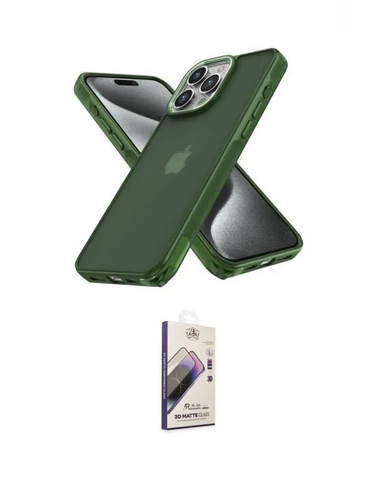 ieg™ iPhone 15 Pro Kılıf Atlas Form - Siyah Bilvis 3D Mat Cam Ekran Koruyucu