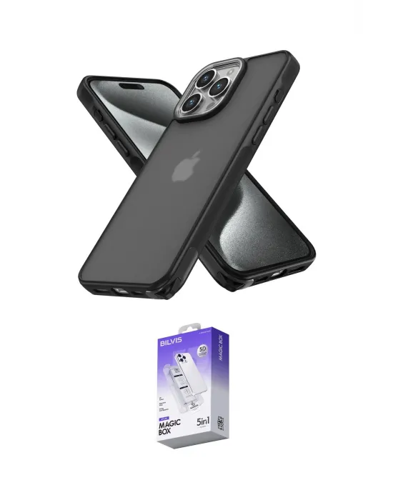 ieg™ iPhone 15 Pro Kılıf Atlas Form - Siyah Bilvis 5in1 3D Magic Cam Ekran Koruyucu