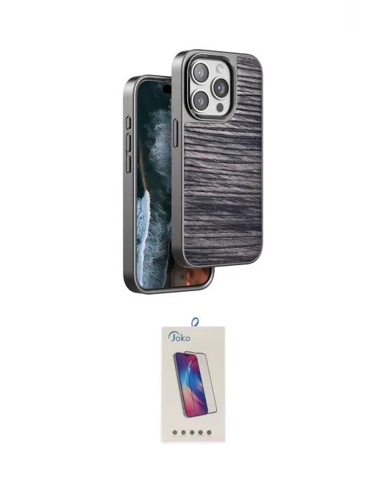 ieg™ iPhone 15 Pro Kılıf Atlas Minimal Özel Seri - Siyah Joko 5D Cam