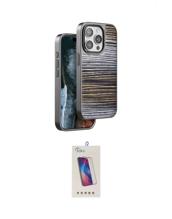 ieg™ iPhone 15 Pro Kılıf Atlas Minimal Özel Seri - Siyah Joko 5D Cam