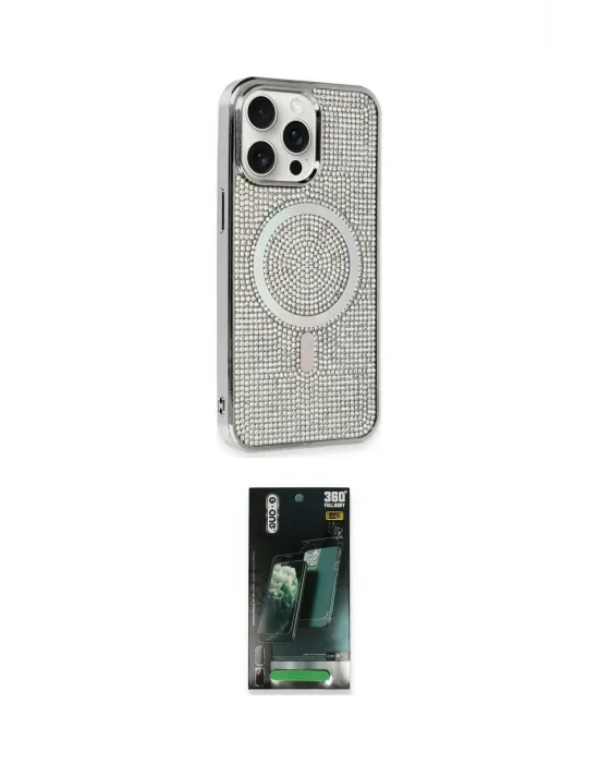 ieg™ iPhone 15 Pro Kılıf Eksen Çizgi - Şeffaf 360 Full Body Arka Koruyucu