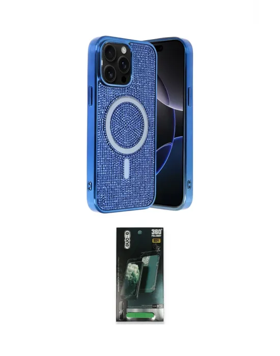ieg™ iPhone 15 Pro Kılıf Eksen Çizgi - Şeffaf 360 Full Body Arka Koruyucu