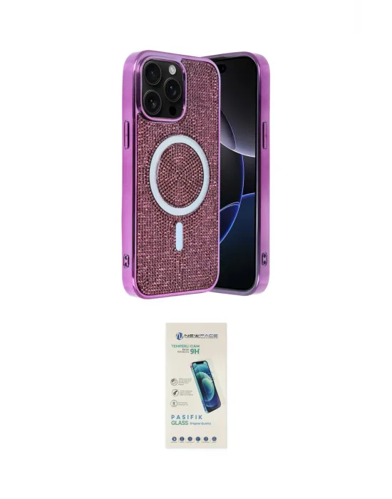 ieg™ iPhone 15 Pro Kılıf Eksen Çizgi - Şeffaf Pasifik Cam Ekran Koruyucu