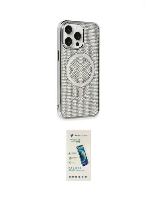 ieg™ iPhone 15 Pro Kılıf Eksen Çizgi - Şeffaf Pasifik Cam Ekran Koruyucu