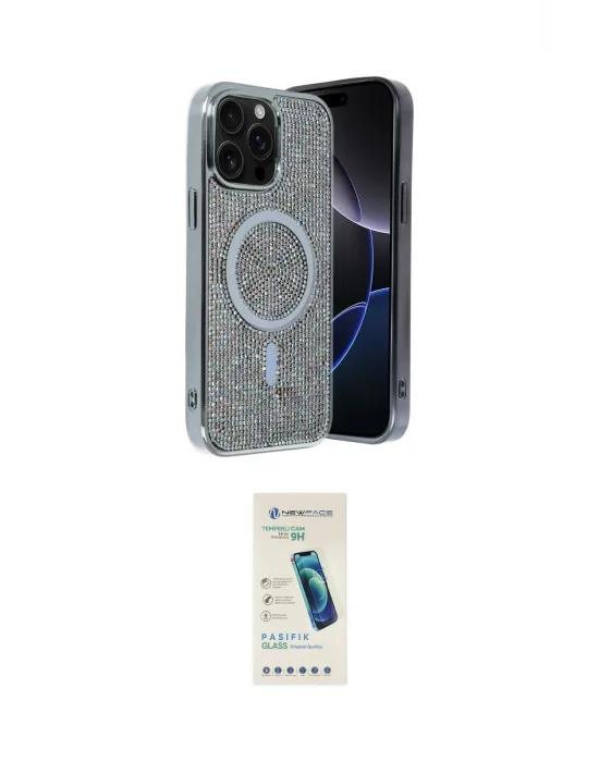 ieg™ iPhone 15 Pro Kılıf Eksen Çizgi - Şeffaf Pasifik Cam Ekran Koruyucu