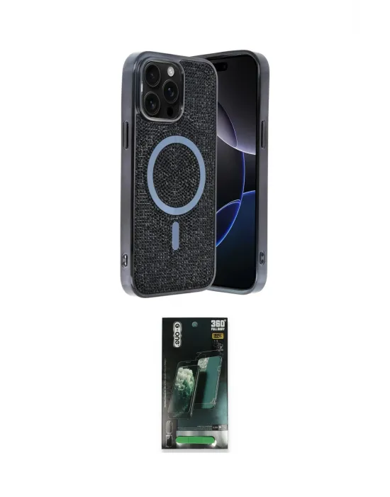 ieg™ iPhone 15 Pro Kılıf Eksen Çizgi - Siyah 360 Mat Full Body Arka Koruyucu
