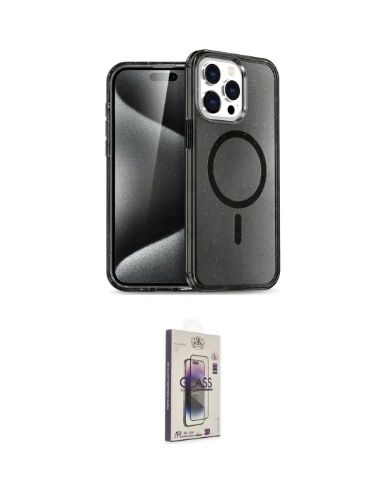 ieg™ iPhone 15 Pro Kılıf Eksen Doku Koleksiyonu - Siyah Bilvis 3D Cam Ekran Koruyucu