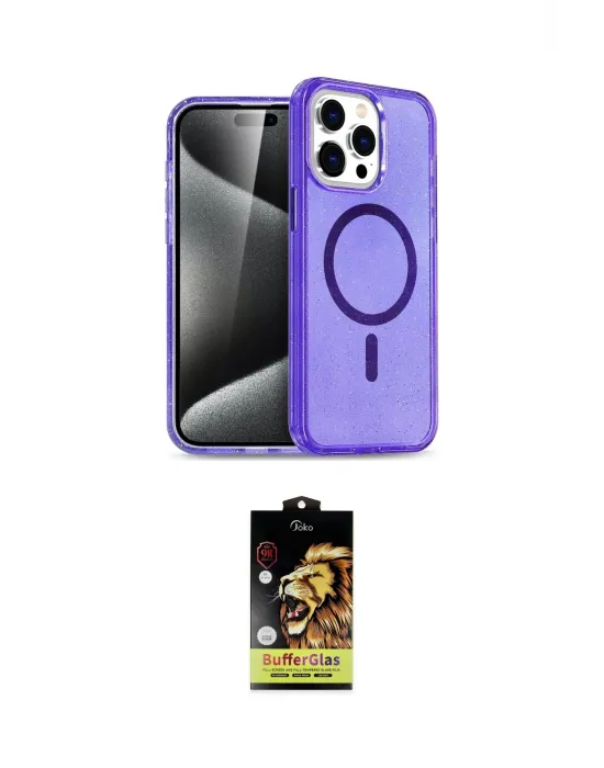 ieg™ iPhone 15 Pro Kılıf Eksen Doku Koleksiyonu - Siyah Buffer Cam Ekran Koruyucu