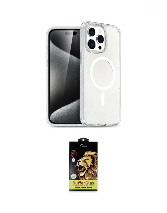 ieg™ iPhone 15 Pro Kılıf Eksen Doku Koleksiyonu - Siyah Buffer Cam Ekran Koruyucu