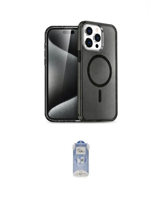 ieg™ iPhone 15 Pro Kılıf Eksen Doku Koleksiyonu - Siyah Joko Magic 5D Cam
