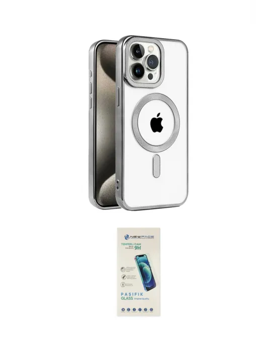 ieg™ iPhone 15 Pro Kılıf Eksen Form Koleksiyonu - Şeffaf Pasifik Cam Ekran Koruyucu