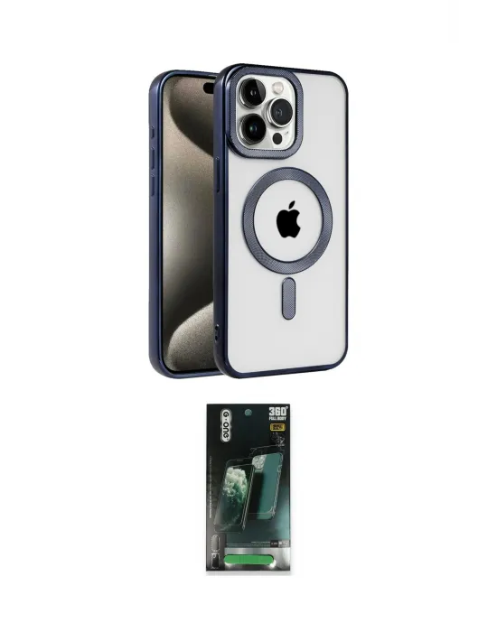 ieg™ iPhone 15 Pro Kılıf Eksen Form Koleksiyonu - Siyah 360 Mat Full Body Arka Koruyucu