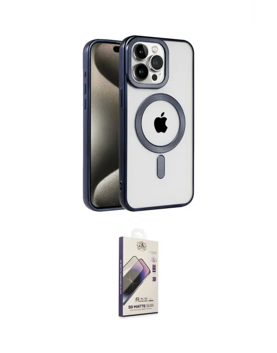 ieg™ iPhone 15 Pro Kılıf Eksen Form Koleksiyonu - Siyah Bilvis 3D Mat Cam Ekran Koruyucu