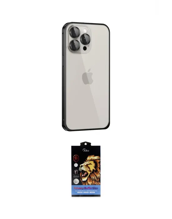 ieg™ iPhone 15 Pro Kılıf Eksen Form Serisi - Siyah Buffer Hayalet Cam Ekran Koruyucu