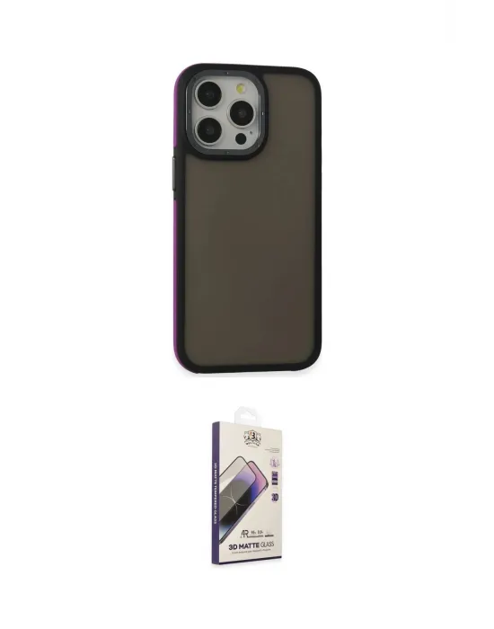 ieg™ iPhone 15 Pro Kılıf Eksen Işık - Siyah Bilvis 3D Mat Cam Ekran Koruyucu