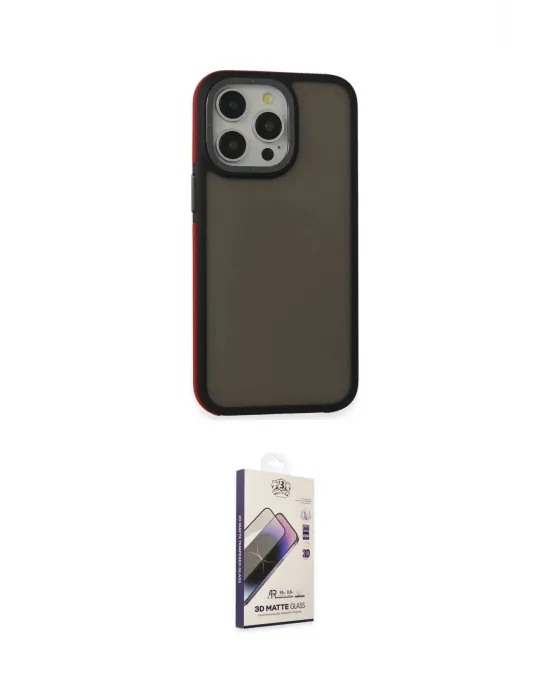 ieg™ iPhone 15 Pro Kılıf Eksen Işık - Siyah Bilvis 3D Mat Cam Ekran Koruyucu