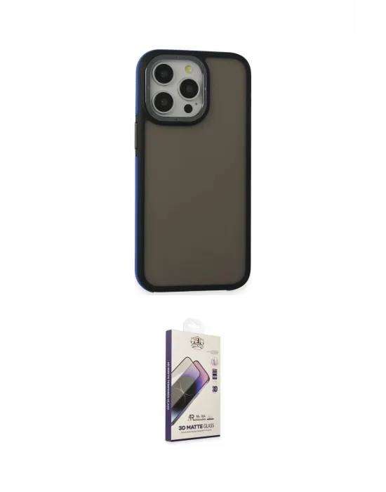 ieg™ iPhone 15 Pro Kılıf Eksen Işık - Siyah Bilvis 3D Mat Cam Ekran Koruyucu