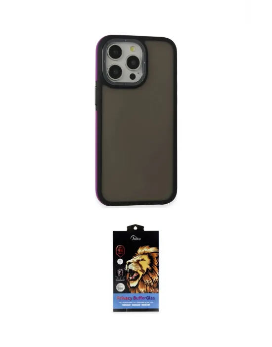 ieg™ iPhone 15 Pro Kılıf Eksen Işık - Siyah Buffer Hayalet Cam Ekran Koruyucu