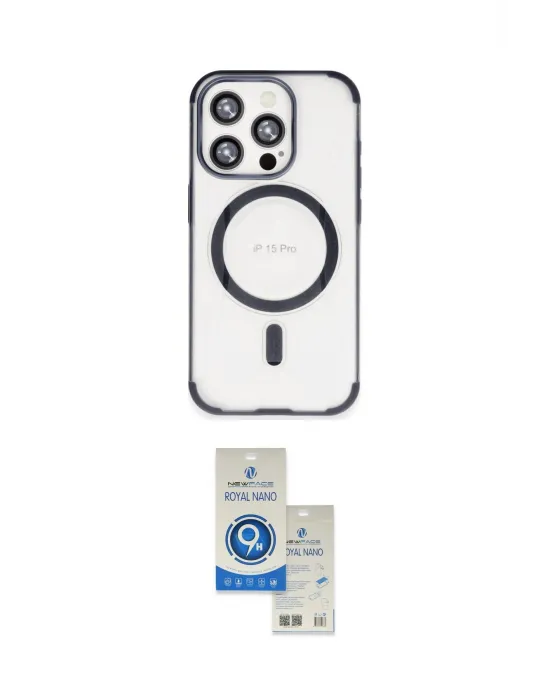 ieg™ iPhone 15 Pro Kılıf Eksen Klasik Koleksiyonu - Şeffaf Royal Nano Ekran Koruyucu