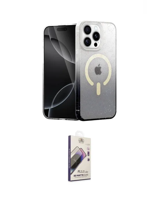 ieg™ iPhone 15 Pro Kılıf Eksen Minimal Özel Seri - Siyah Bilvis 3D Mat Cam Ekran Koruyucu