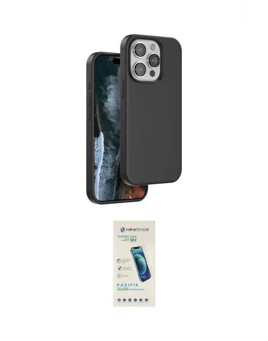 ieg™ iPhone 15 Pro Kılıf Kıvılcım Çizgi Serisi - Şeffaf Pasifik Cam Ekran Koruyucu
