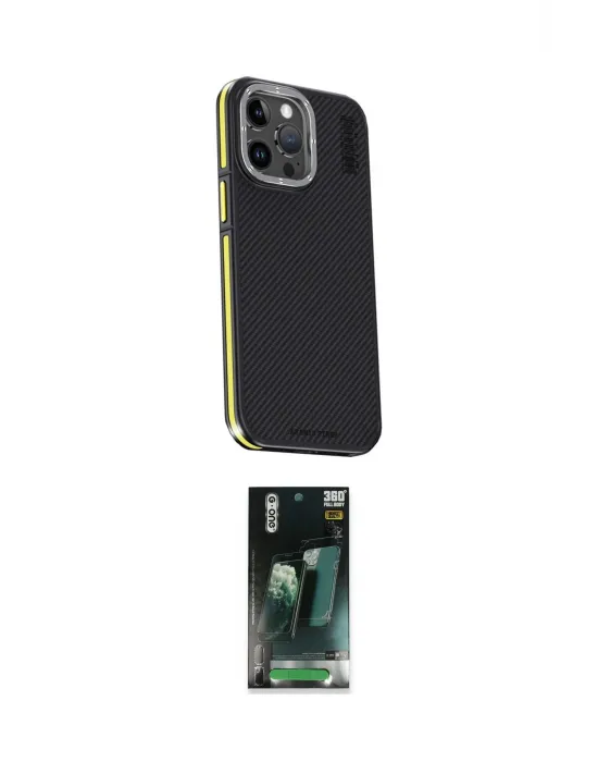 ieg™ iPhone 15 Pro Kılıf Kıvılcım Modern Özel Seri - Şeffaf 360 Full Body Arka Koruyucu