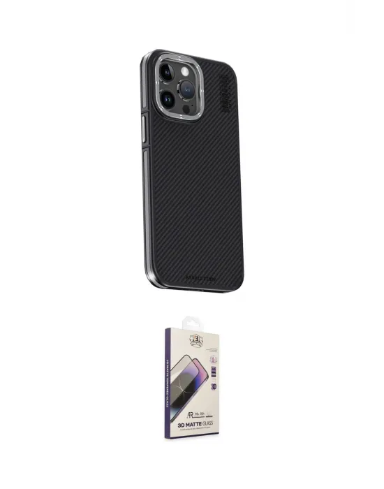 ieg™ iPhone 15 Pro Kılıf Kıvılcım Modern Özel Seri - Siyah Bilvis 3D Mat Cam Ekran Koruyucu