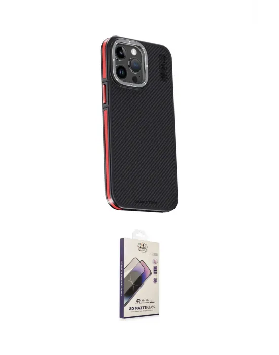 ieg™ iPhone 15 Pro Kılıf Kıvılcım Modern Özel Seri - Siyah Bilvis 3D Mat Cam Ekran Koruyucu
