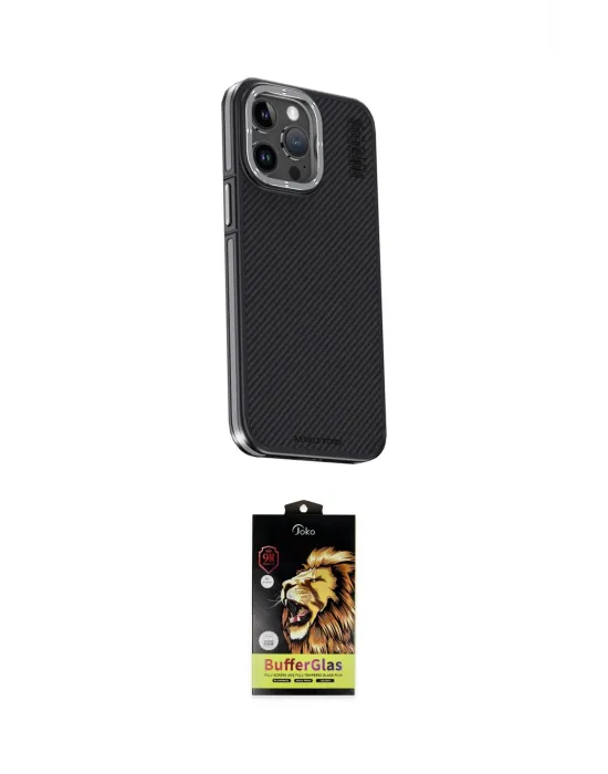 ieg™ iPhone 15 Pro Kılıf Kıvılcım Modern Özel Seri - Siyah Buffer Cam Ekran Koruyucu