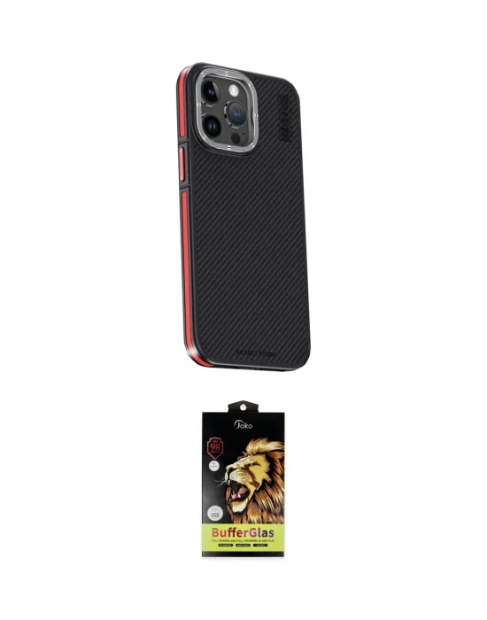 ieg™ iPhone 15 Pro Kılıf Kıvılcım Modern Özel Seri - Siyah Buffer Cam Ekran Koruyucu