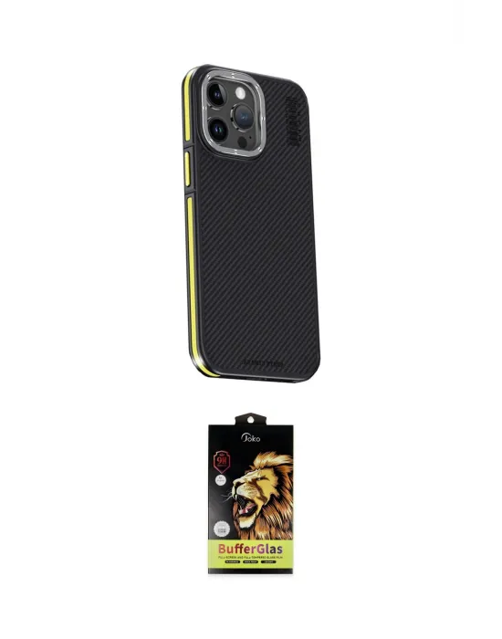 ieg™ iPhone 15 Pro Kılıf Kıvılcım Modern Özel Seri - Siyah Buffer Cam Ekran Koruyucu