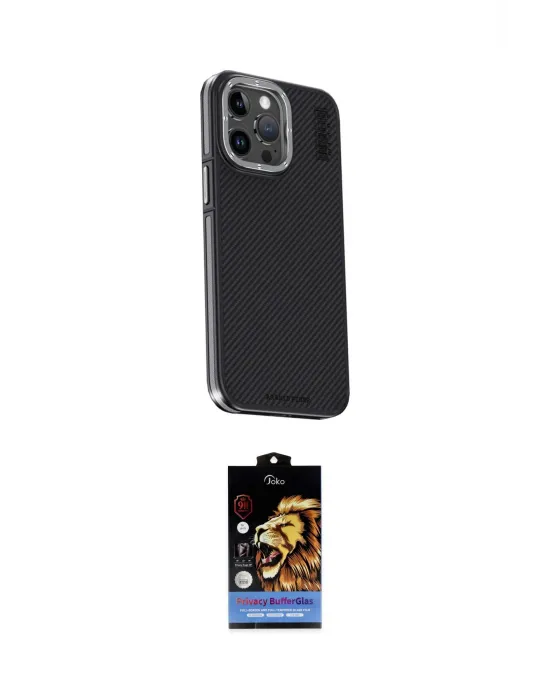 ieg™ iPhone 15 Pro Kılıf Kıvılcım Modern Özel Seri - Siyah Buffer Hayalet Cam Ekran Koruyucu