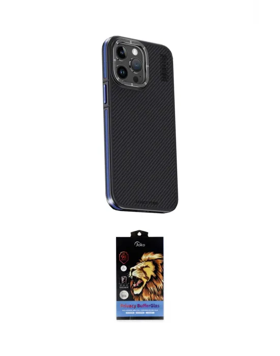 ieg™ iPhone 15 Pro Kılıf Kıvılcım Modern Özel Seri - Siyah Buffer Hayalet Cam Ekran Koruyucu