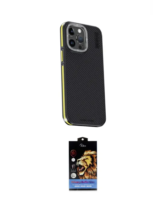 ieg™ iPhone 15 Pro Kılıf Kıvılcım Modern Özel Seri - Siyah Buffer Hayalet Cam Ekran Koruyucu