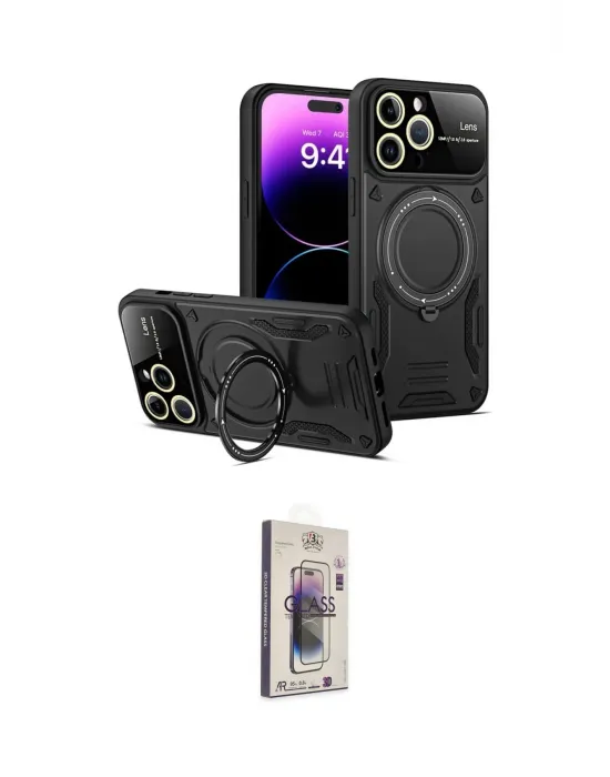 ieg™ iPhone 15 Pro Kılıf Kıvılcım Modern Serisi - Siyah Bilvis 3D Cam Ekran Koruyucu