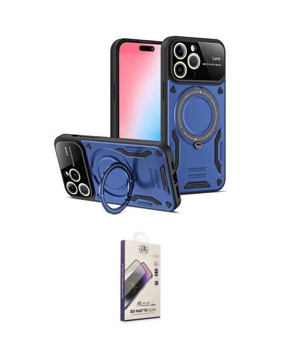 ieg™ iPhone 15 Pro Kılıf Kıvılcım Modern Serisi - Siyah Bilvis 3D Mat Cam Ekran Koruyucu