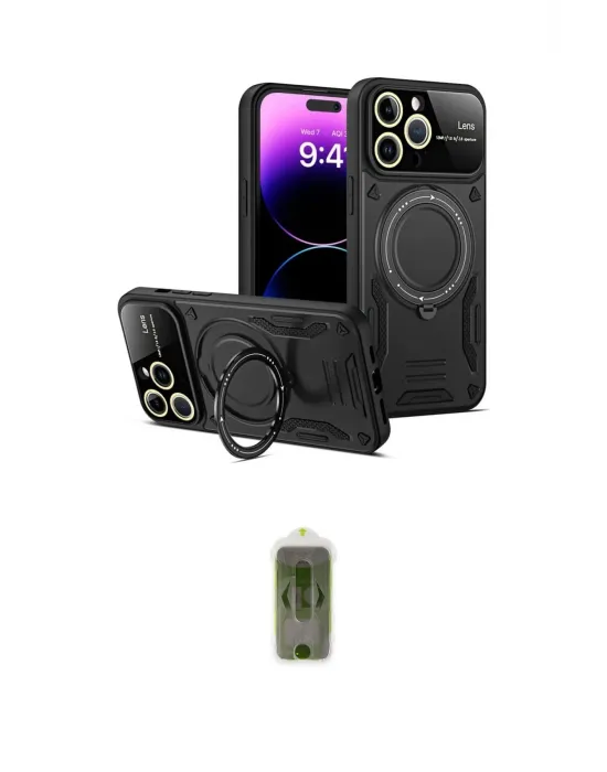 ieg™ iPhone 15 Pro Kılıf Kıvılcım Modern Serisi - Siyah Joko Magic 5D Hayalet Cam