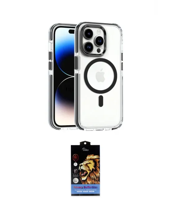 ieg™ iPhone 15 Pro Kılıf Kozmos Doku Koleksiyonu - Siyah Buffer Hayalet Cam Ekran Koruyucu