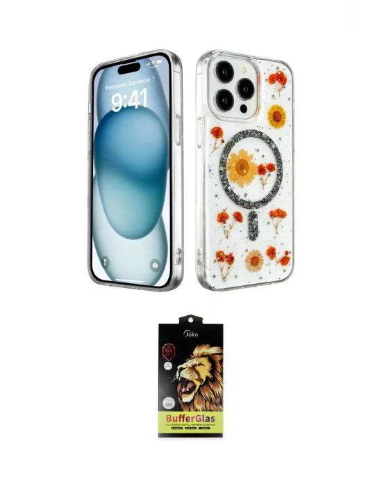ieg™ iPhone 15 Pro Kılıf Kozmos Doku - Siyah Buffer Cam Ekran Koruyucu