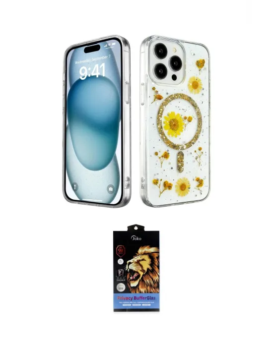 ieg™ iPhone 15 Pro Kılıf Kozmos Doku - Siyah Buffer Hayalet Cam Ekran Koruyucu
