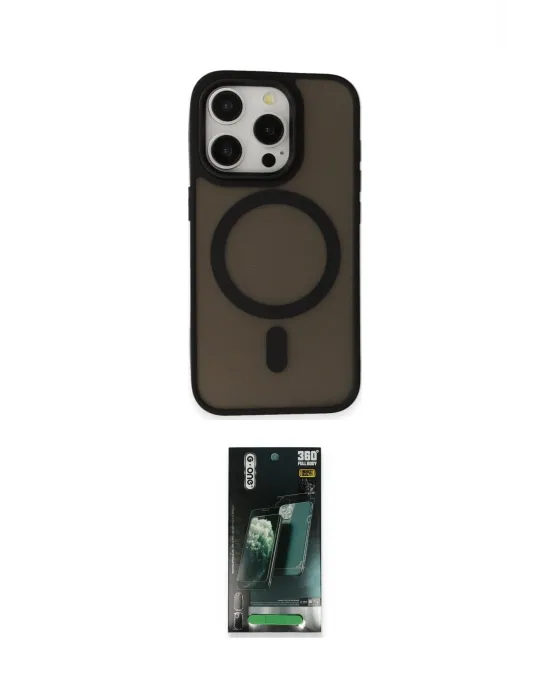 ieg™ iPhone 15 Pro Kılıf Kutup Serisi - Siyah 360 Mat Full Body Arka Koruyucu