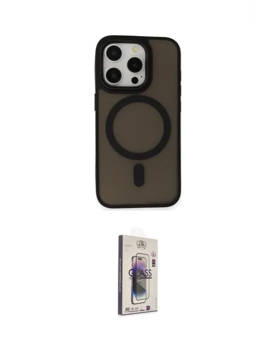 ieg™ iPhone 15 Pro Kılıf Kutup Serisi - Siyah Bilvis 3D Cam Ekran Koruyucu