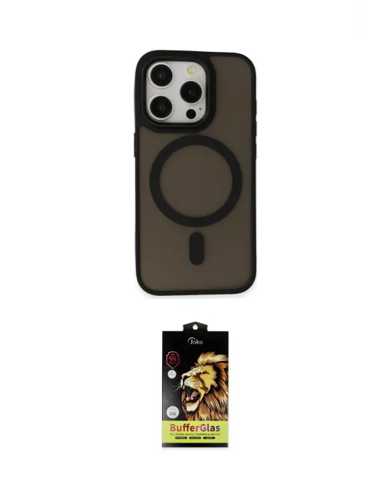 ieg™ iPhone 15 Pro Kılıf Kutup Serisi - Siyah Buffer Cam Ekran Koruyucu
