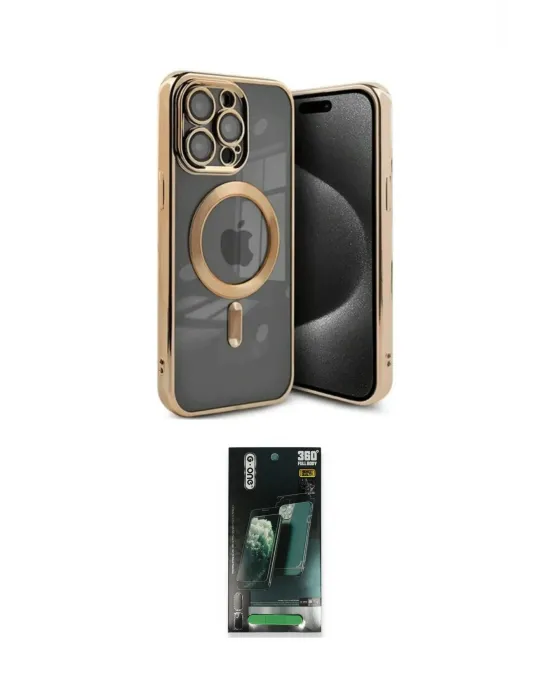 ieg™ iPhone 15 Pro Kılıf Nova Işık Özel Seri - Şeffaf 360 Full Body Arka Koruyucu