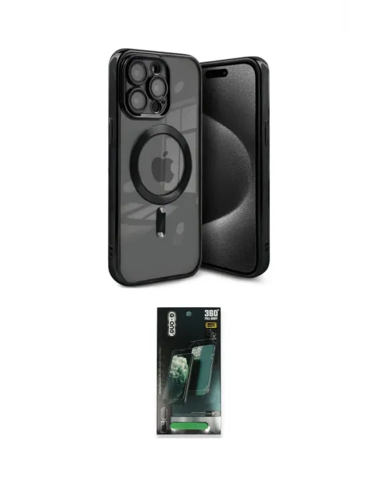ieg™ iPhone 15 Pro Kılıf Nova Işık Özel Seri - Şeffaf 360 Full Body Arka Koruyucu